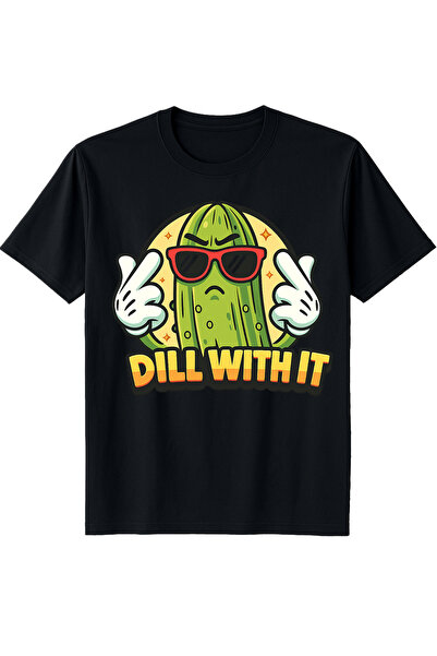 LİNA06 تي شيرت رجالي بتصميم "DILL with IT" بنمط الجزر - قميص صيفي أسود برقبة ...