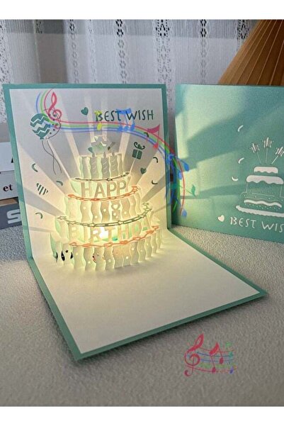 GULF GALLERY GIFT 3D Birthday Cards, Play Music Warm LED Light Birthday Cake ...