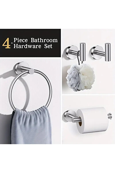 Choice silvery 4-piece stainless steel set, including toilet paper holder, to...