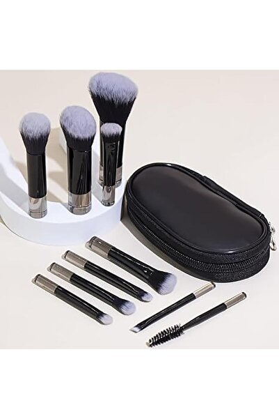 Arabest 10Pcs Mini Travel Makeup Brush Set Portable with Pouch Black