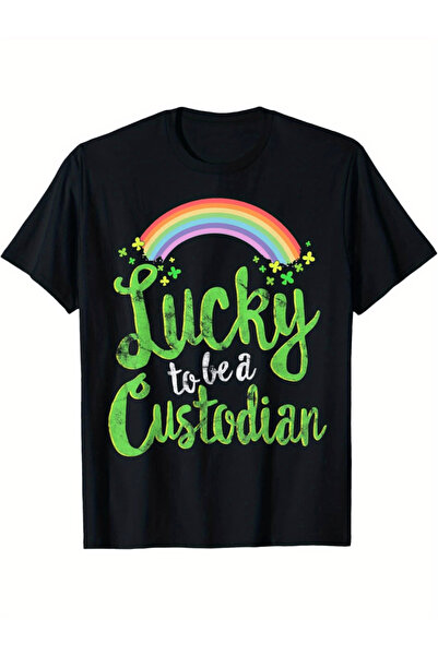 LİNA06 Lucky To Be A Custodian T-Shirt | St. Patrick'S Day Gift Custodial Sta...