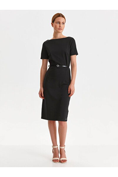 OEM Rochie office midi neagra cu maneca scurta