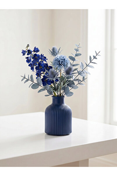 Navy Blue Striped Mini Vase 10 x 7 cm