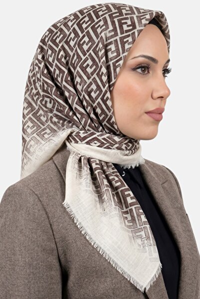 hadiora Women's White Mink F Patterned Flared Scarf