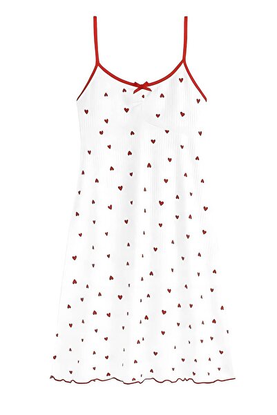 1way White Lingerie with Red Hearts Pattern and Soft Cut