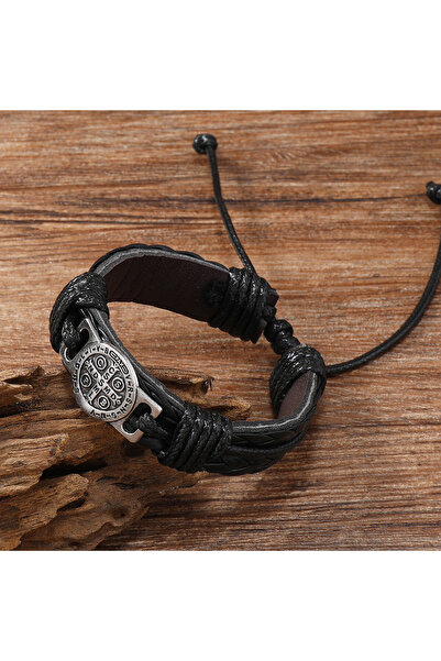 Choice 805105-Black 1PC Men's Fashion Geometric Circular Bracelet Hand Rope J...