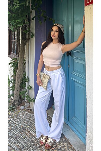 ensade Elastic Waist Cotton Linen Look Summer Women's Trousers