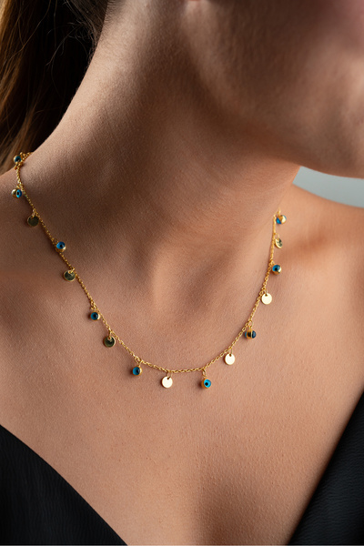 Silvano Jewelry 925 Ayar Gümüş Pullu Nazarlı Şans Kolye