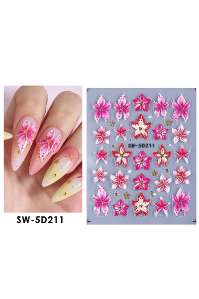 Choice1 SW-5D211 5D Summer Flowers Nail Embossed Stickers Pink Frangipani Hib...