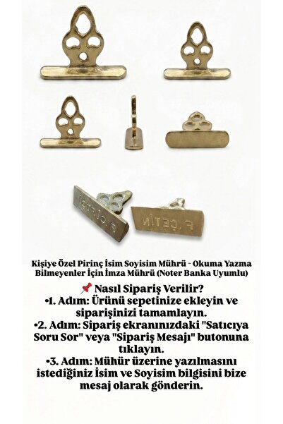 NEYRAA Kişiye Özel Pirinç İSİM Soyisim Mührü- Okuma Yazma Bilmeyenler İçin İm...
