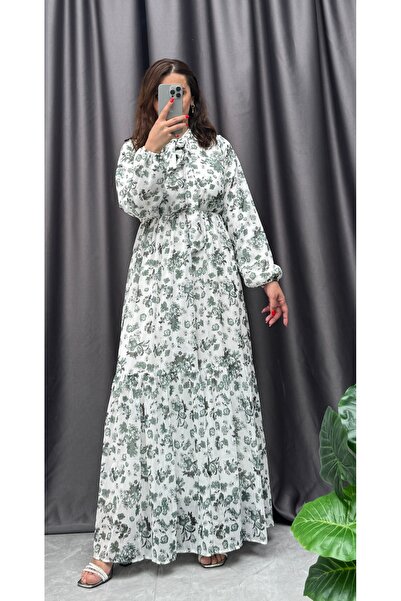 NİSUM MODA Chiffon Collar Tie Dress