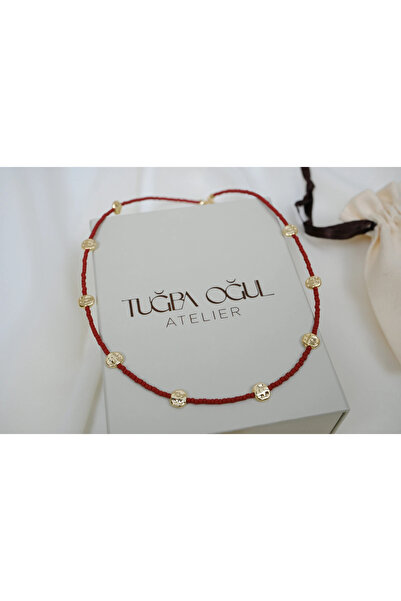 ATELİER TUĞBA Kol398 Bordo Cord with Sequin Disc Detail Summer Necklace