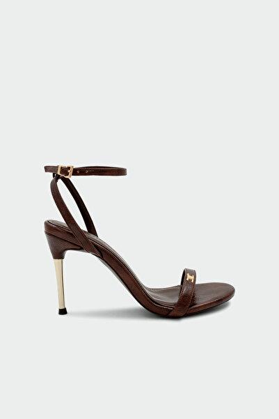 LAMİNTA Pegon Tek Bant Gold Accessory Women's Bitter Brown Heeled Shoes