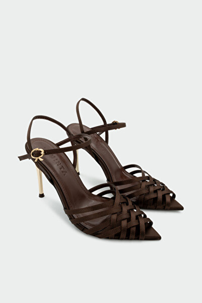 LAMİNTA Wonder Special Cut Detailed Women's Bitter Brown Heeled Shoes