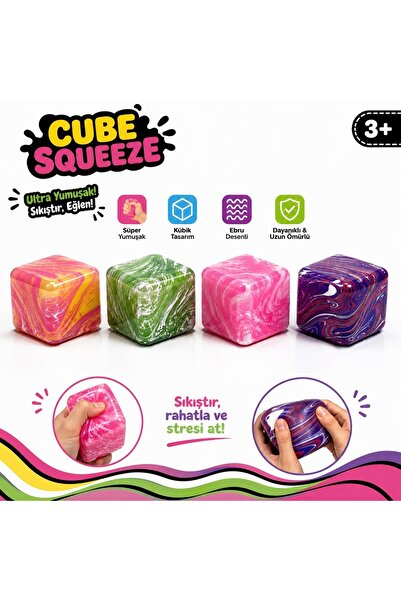 DoviCo Cube Squeeze Ebru Desenli Squishy Küp Oyuncak – Ultra Yumuşak Stres Gi...