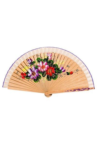 OEM Evantai bej cu flori colorate 23cm