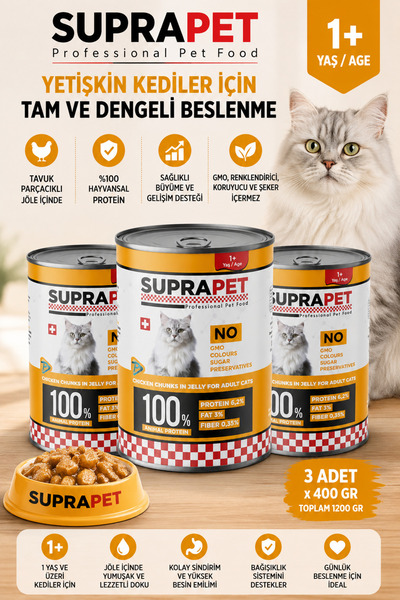 Comprox SUPRAPETTavuklu Yetişkin Kedi Konservesi 400 Gr x 3 Adet – Jöle İçind...