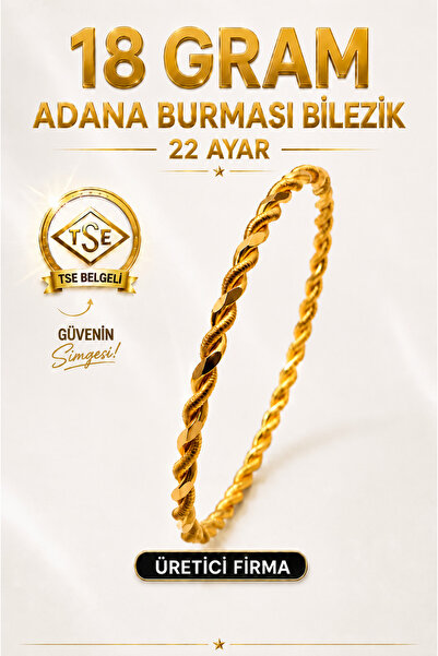Aks Gold 22 Ayar TSE Belgeli (18 GRAM) Adana Burması Bilezik Altın Gold Bilez...