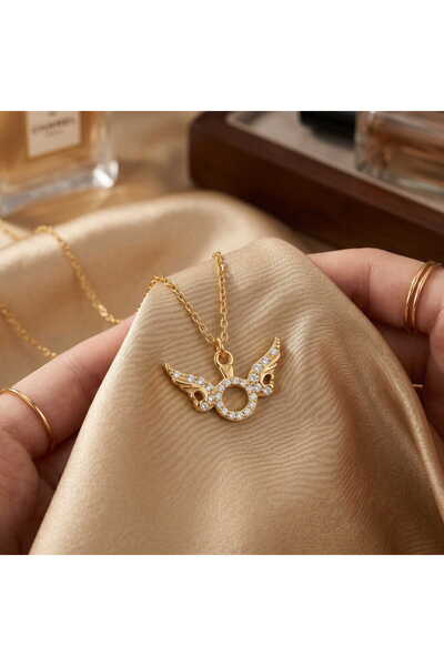 HOBİSY GIFT SHOP Angel Wing Solitaire Necklace - Gold Plated Necklace with Zi...