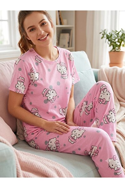Silona Homewear Hello Kitty roza pidžama sa kratkim rukavima