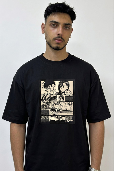 Anetos Dandadan Manga Design Printed Oversize Black T-Shirt