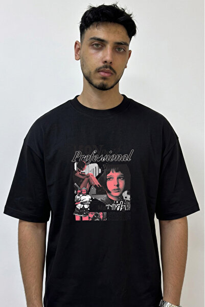 Anetos Leon Mathilda Design Printed Oversize Black T-Shirt