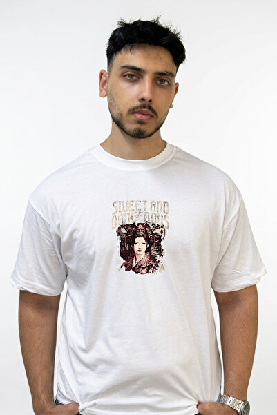 Anetos Japanese Women's Hannya Design Printed Oversize White T-Shirt