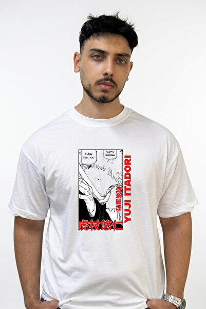 Anetos Yuji Itadori Design Printed Oversize White T-Shirt