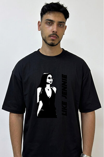 Anetos Jennie Kim_2 Design Printed Oversize Black T-Shirt