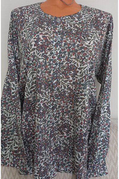 Anne Er Clothing Paper Print Combed Cotton Blouse Long-Sleeve Front Button Mu...