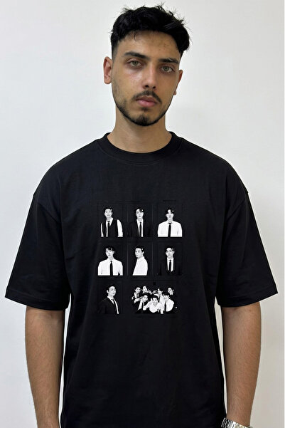 Anetos K Pop Bts_1 Design Printed Oversize Black T-Shirt