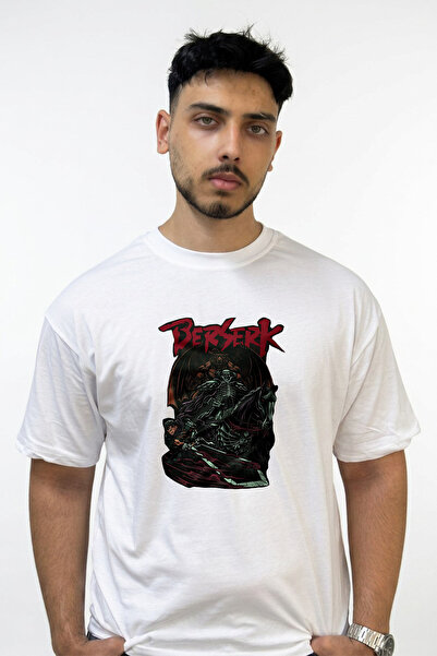Anetos تي شيرت أبيض كبير الحجم مطبوع بتصميم Berserk Guts_12
