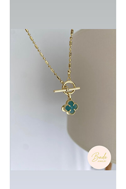 Bade Jewelry Fd Gold Blue Clover Detailed Modern Design Tarnish-Resistant Ste...