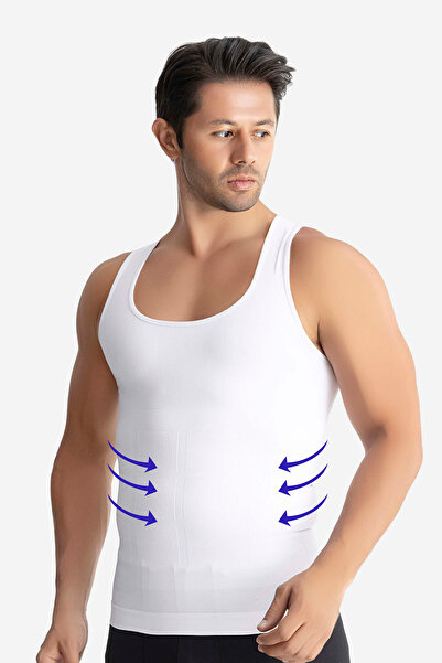 X MODAL Men's White Firming Corset Tank Top Belly Anti-Sagging Body Shaper