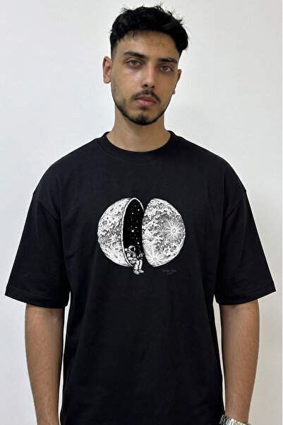 Anetos Astronaut Moon Design T-shirt majica sa štampanjem, velika crna