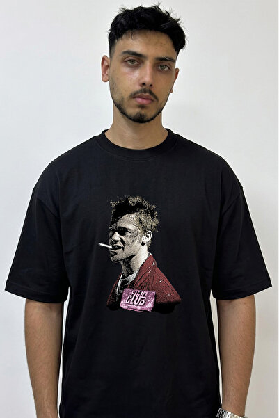 Anetos Tyler Durden Fight Club Design Printed Oversize Black T-Shirt