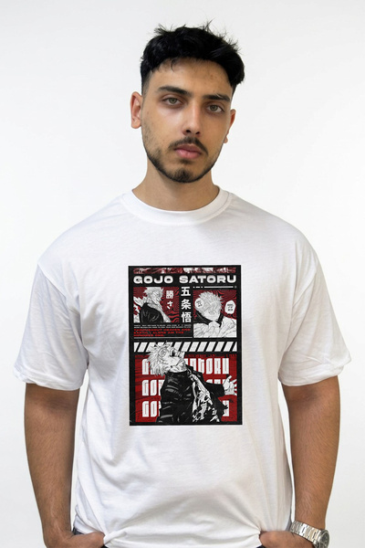 Anetos Gojo Satoru Design Printed Oversize White T-Shirt