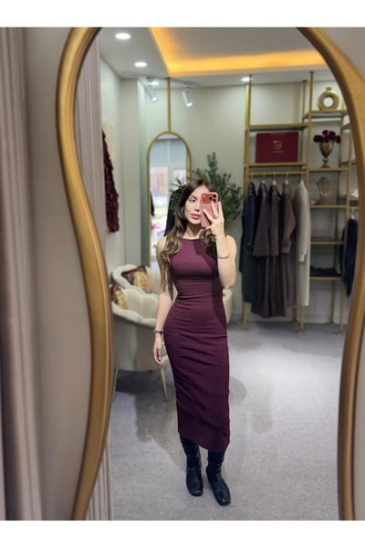 RAVİ Bordo Midi Elbise