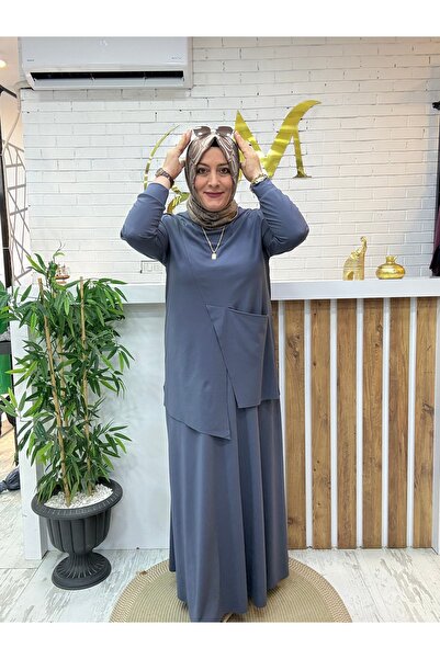 Meryemce Butik ASİMETRİK MODAL ETEKLİ FİRUZE TAKIM (normaş kalıp)