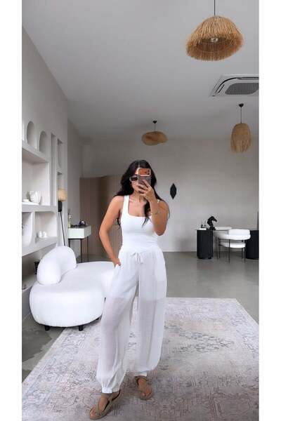 Buket Teke White Shorts Lined Shalwar Trousers