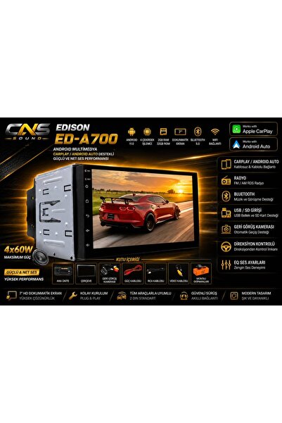 Edison ED-A700 Android Double Teyp 2GB Ram+32GB Rom BT/Carplay/Android Auto/Navigasyon/IPS Ekran