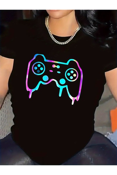17TAKI Colorful Game Controller Print cotton T-Shirt Living Room Wear, Short ...