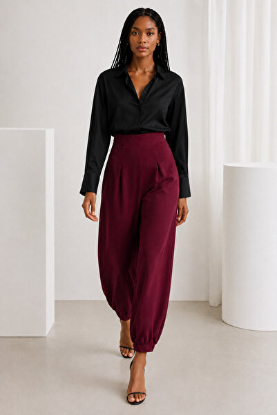 MORE MOSS Pantaloni harem bordo cu talie elastică