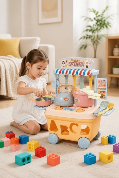Generic 1 Plastic Pretend Play Kitchen Cart Ice Cream Cart Cooking Set Educat...