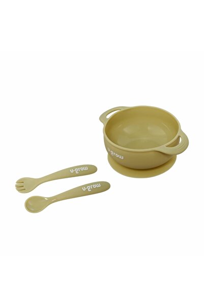 OEM Set bol cu lingurita si furculita silicon, olive,U-Grow