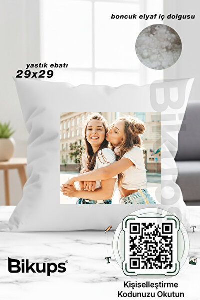 bikups Kişiye Özel Kendin Tasarla Yastık 29x29 cm Fotoğraf Baskılı Dekoratif ...