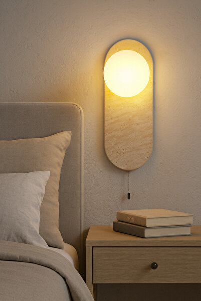 Baz Aydınlatma Travertine Opal Glass Globe Wall Sconce G9 Bulb Included Moder...