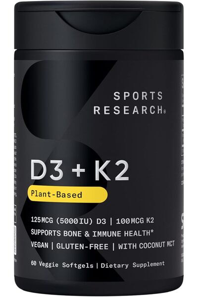 Sports Research D3 + K2, Plant Based, 125 mcg/100 mcg, 60 Veggie Softgels Usa...