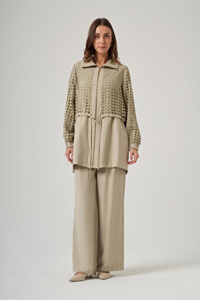 Nuss 1069 Fi̇le Detailled Cap Pants Set