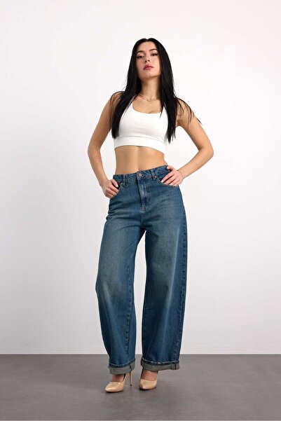 Vigoss Jeans 24350-73607 Women's Baggy Fold up Mid Rise Regular Denim Pants 2...